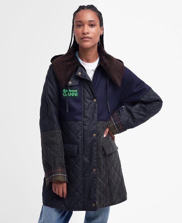 Barbour Barbour X Ganni Short Burghley Quilted Wax Jacket Navy/Dull Classic | BABO89184