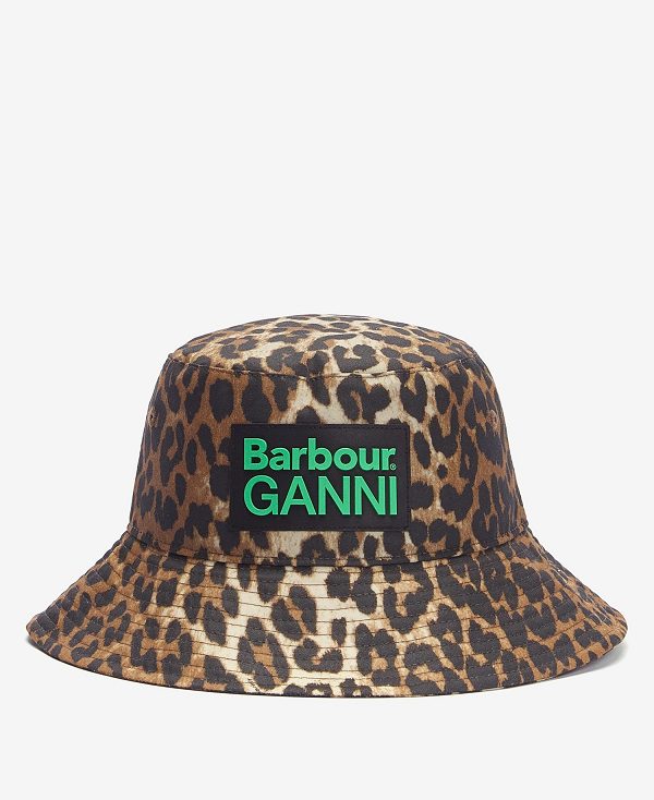 Barbour Barbour X Ganni Waxed Leopard Bucket Hat Leopard Print | BABO90005