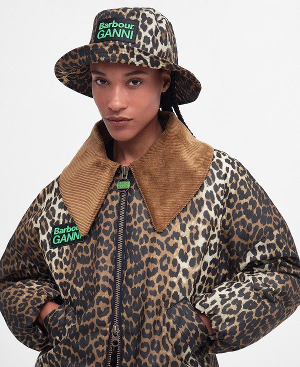 Barbour Barbour X Ganni Waxed Leopard Bucket Hat Leopard Print | BABO90005