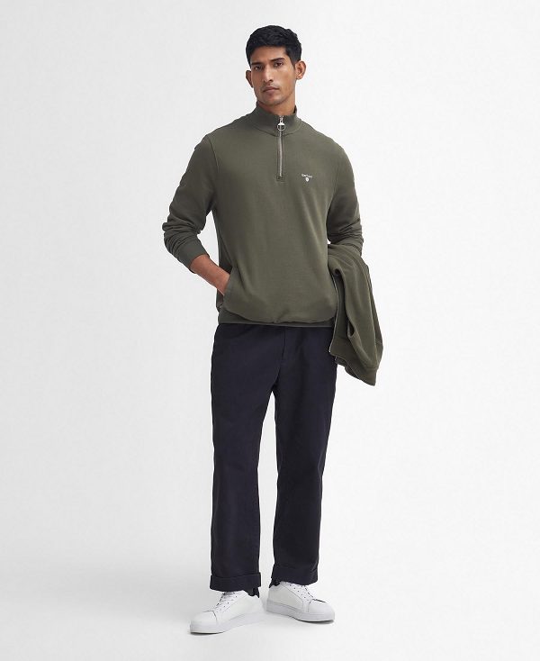 Barbour Beckhill Half-zip Sweatshirt Olive | BABO88474