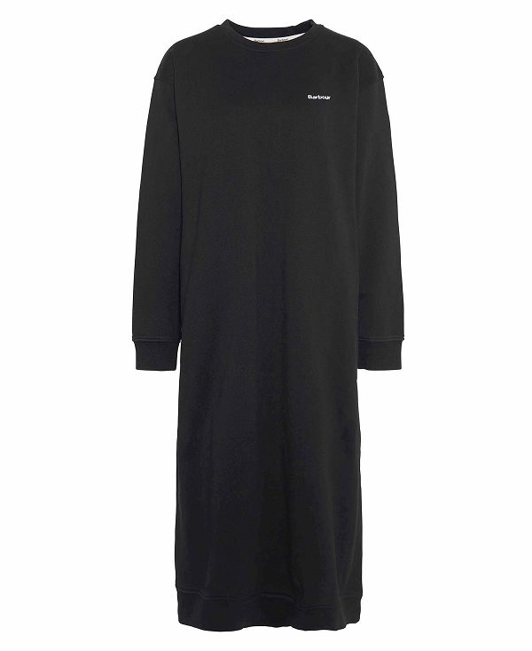 Barbour Bede Oversized Sweatshirt Dress Classic Black | BABO89652