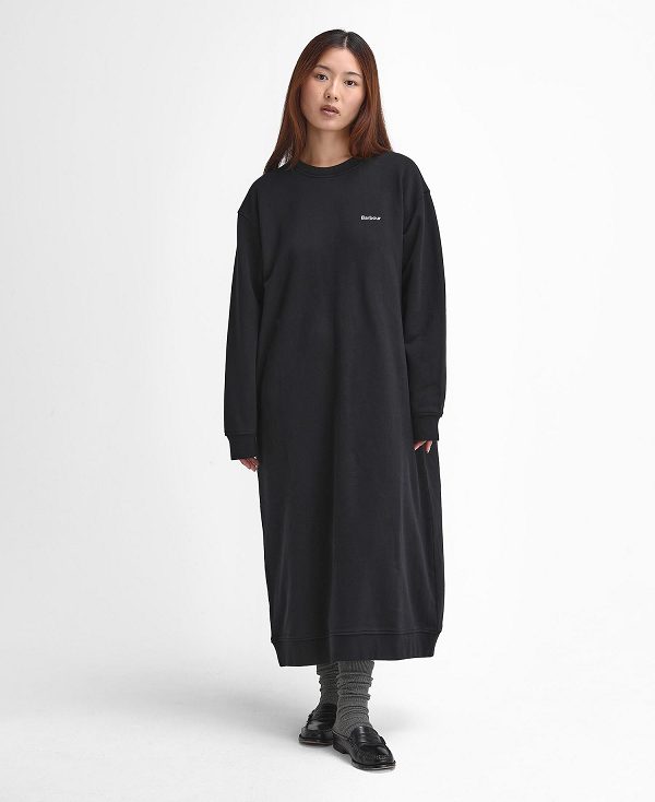 Barbour Bede Oversized Sweatshirt Dress Classic Black | BABO89652