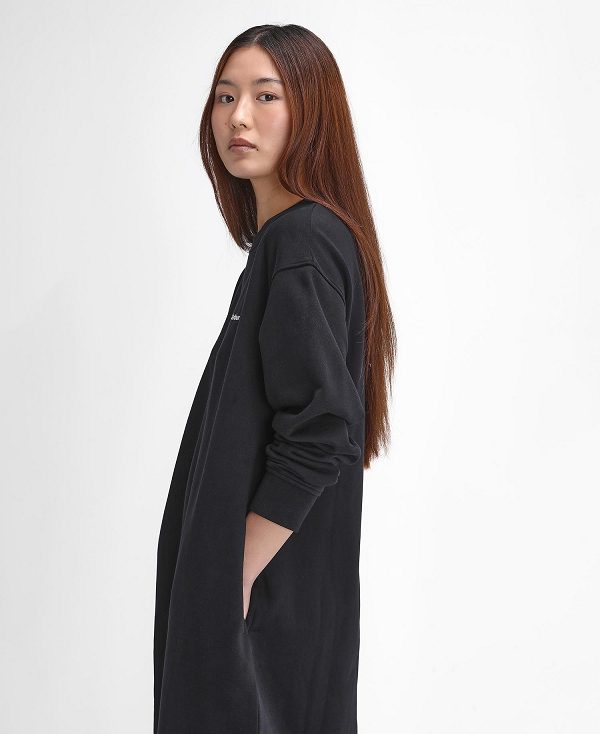 Barbour Bede Oversized Sweatshirt Dress Classic Black | BABO89652