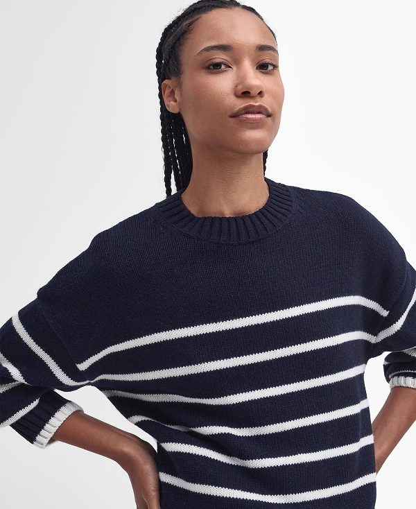 Barbour Belmore Striped Crew Neck Jumper Navy | BABO89708