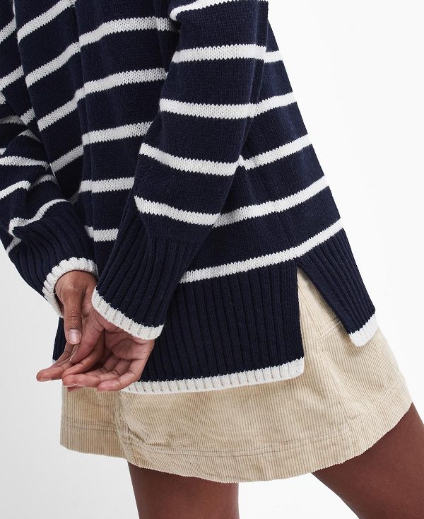 Barbour Belmore Striped Crew Neck Jumper Navy | BABO89708