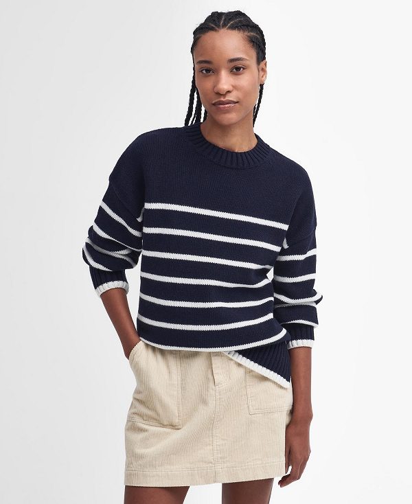 Barbour Belmore Striped Crew Neck Jumper Navy | BABO89708