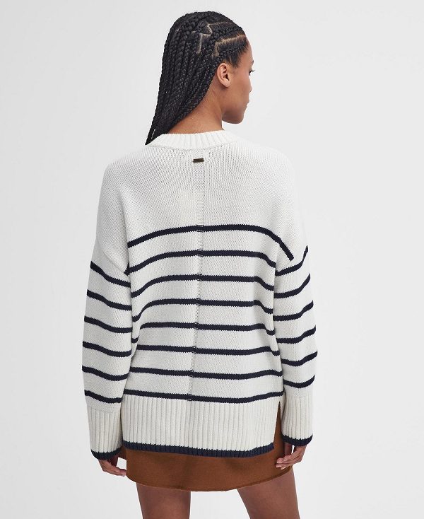 Barbour Belmore Striped Crew Neck Jumper Ecru | BABO89729