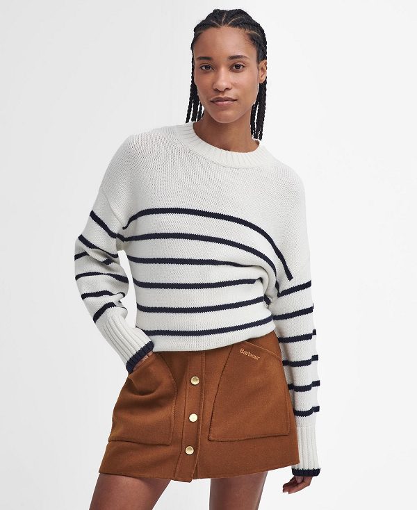 Barbour Belmore Striped Crew Neck Jumper Ecru | BABO89729