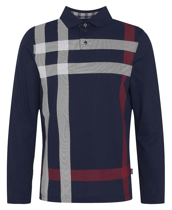 Barbour Blaine Tartan Long-sleeved Polo Shirt Navy | BABO88237