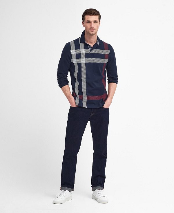 Barbour Blaine Tartan Long-sleeved Polo Shirt Navy | BABO88237