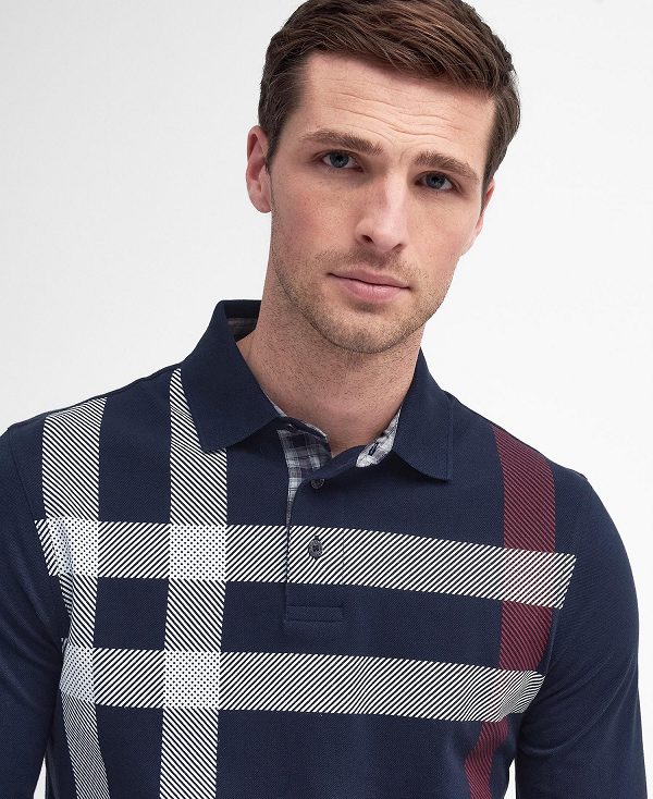 Barbour Blaine Tartan Long-sleeved Polo Shirt Navy | BABO88237