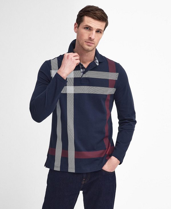 Barbour Blaine Tartan Long-sleeved Polo Shirt Navy | BABO88237