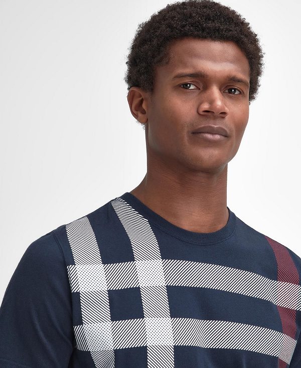 Barbour Blaine Tartan T-shirt Navy | BABO88409