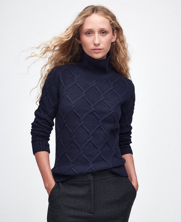 Barbour Burne Roll Neck Knit Sweatshirt Navy | BABO89705