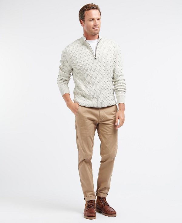 Barbour Cable Knit Half Zip Jumper Light Moss | BABO88501