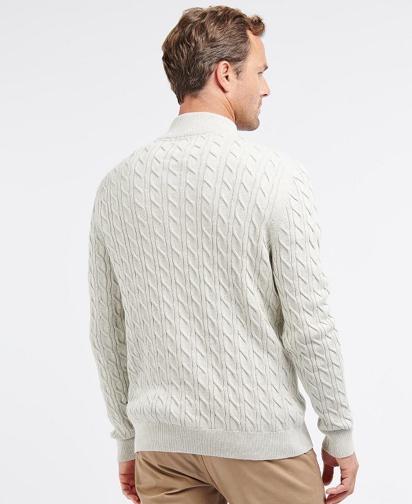 Barbour Cable Knit Half Zip Jumper Light Moss | BABO88501