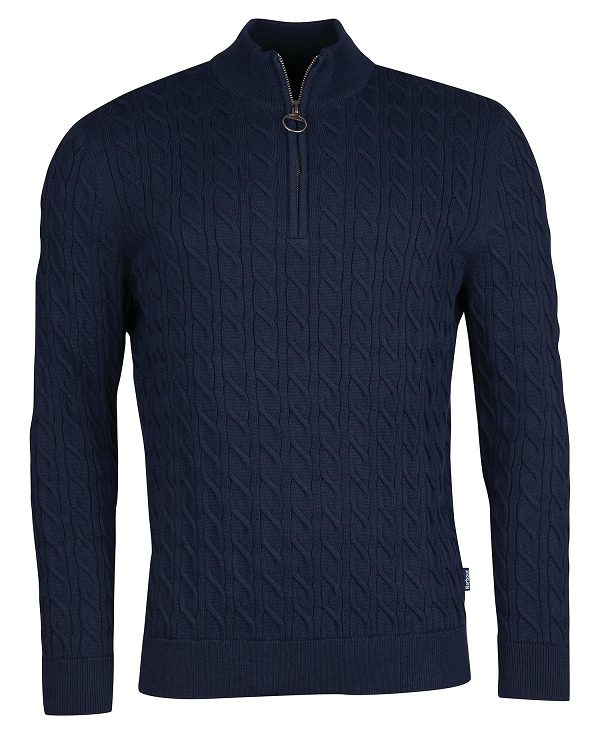 Barbour Cable Knit Half Zip Jumper Navy | BABO88502