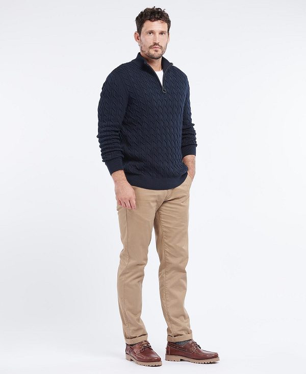 Barbour Cable Knit Half Zip Jumper Navy | BABO88502