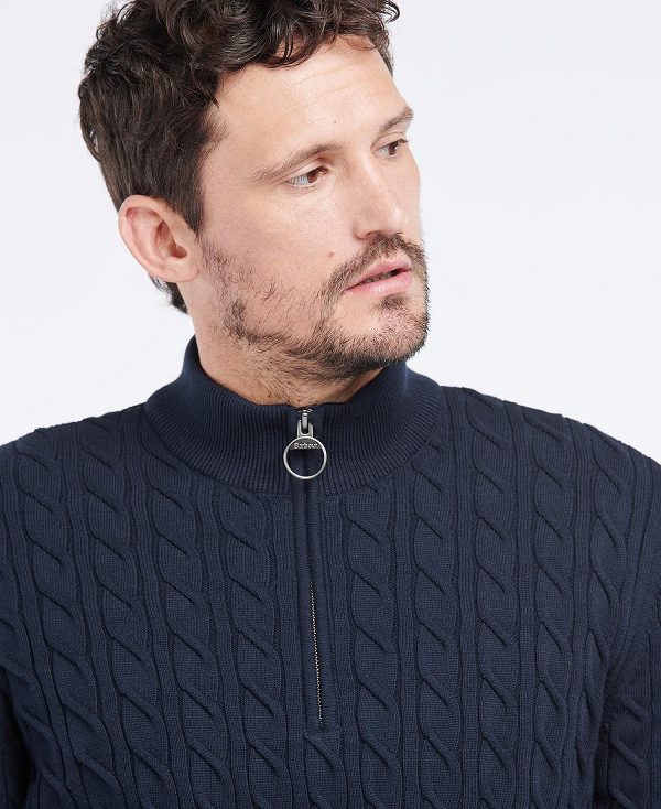 Barbour Cable Knit Half Zip Jumper Navy | BABO88502