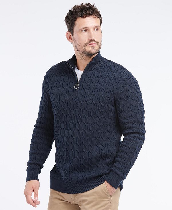 Barbour Cable Knit Half Zip Jumper Navy | BABO88502