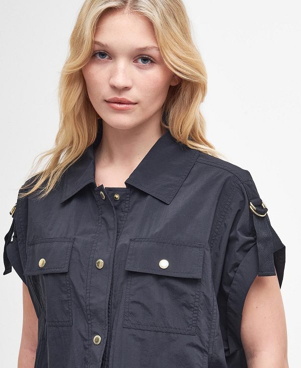 Barbour Carla Oversized Short-sleeved Shirt Classic Black | BABO89498