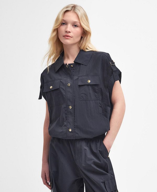 Barbour Carla Oversized Short-sleeved Shirt Classic Black | BABO89498