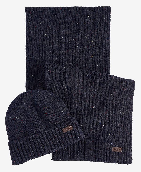 Barbour Carlton Fleck Beanie & Scarf Gift Set Grey | BABO89111