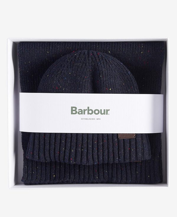 Barbour Carlton Fleck Beanie & Scarf Gift Set Grey | BABO89111