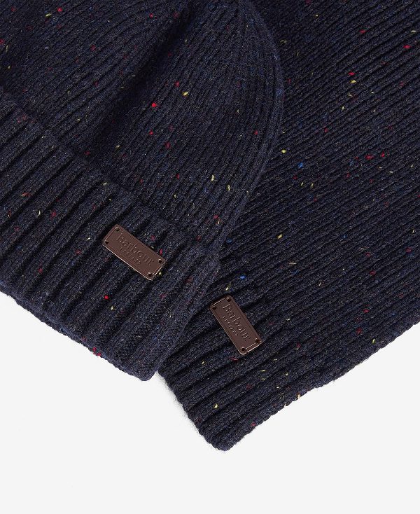 Barbour Carlton Fleck Beanie & Scarf Gift Set Grey | BABO89111