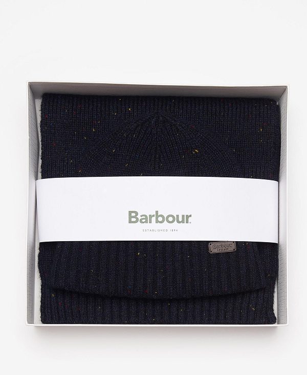 Barbour Carlton Fleck Beanie & Scarf Gift Set Grey | BABO89111