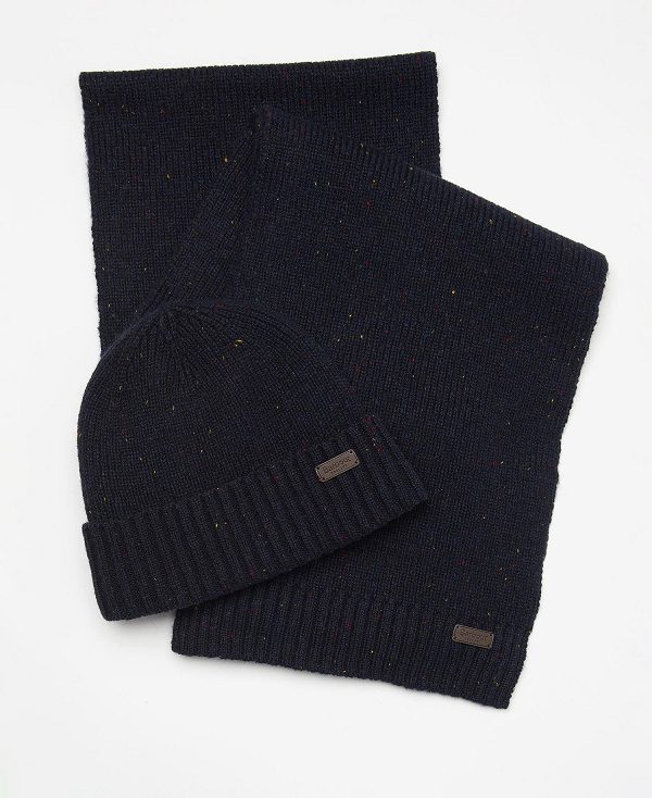 Barbour Carlton Fleck Beanie & Scarf Gift Set Grey | BABO89111