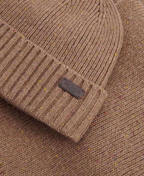 Barbour Carlton Fleck Beanie & Scarf Gift Set Beige | BABO89112