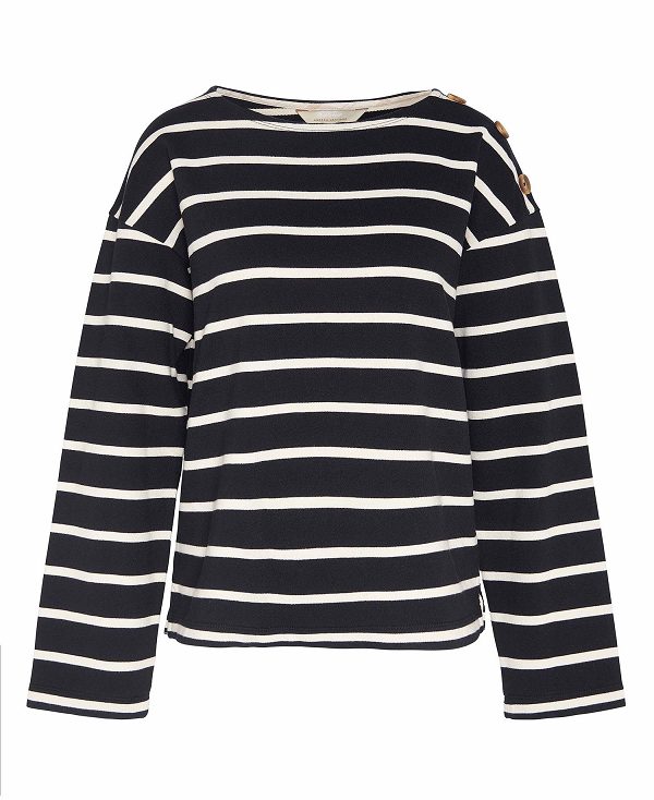 Barbour Caroline Striped Sweatshirt Black Stripe | BABO89814