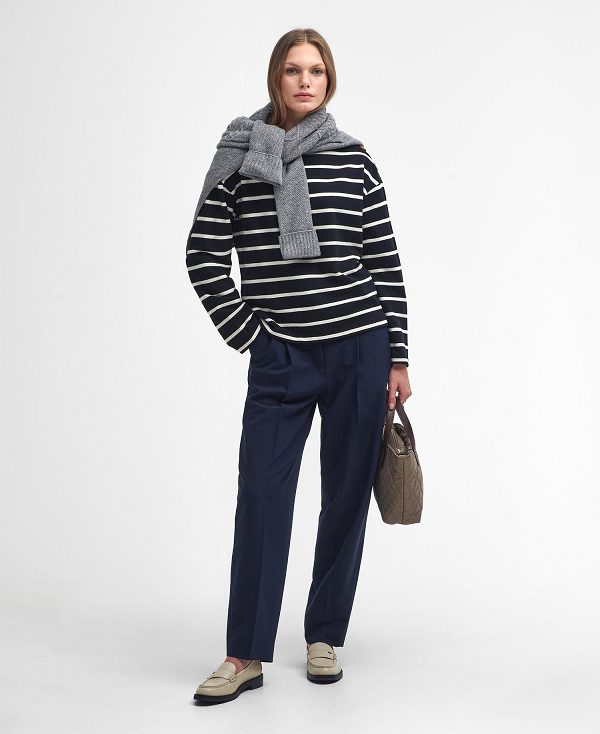 Barbour Caroline Striped Sweatshirt Black Stripe | BABO89814