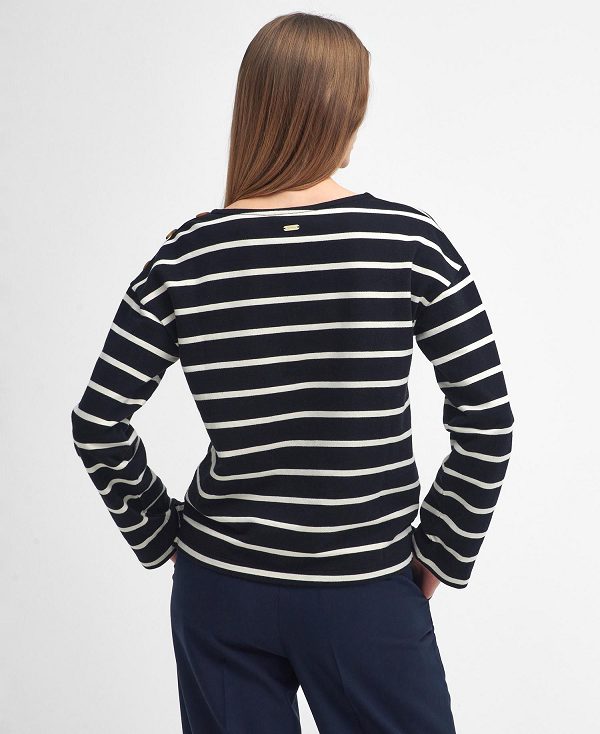 Barbour Caroline Striped Sweatshirt Black Stripe | BABO89814