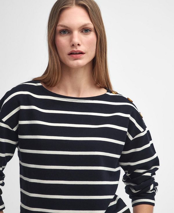 Barbour Caroline Striped Sweatshirt Black Stripe | BABO89814