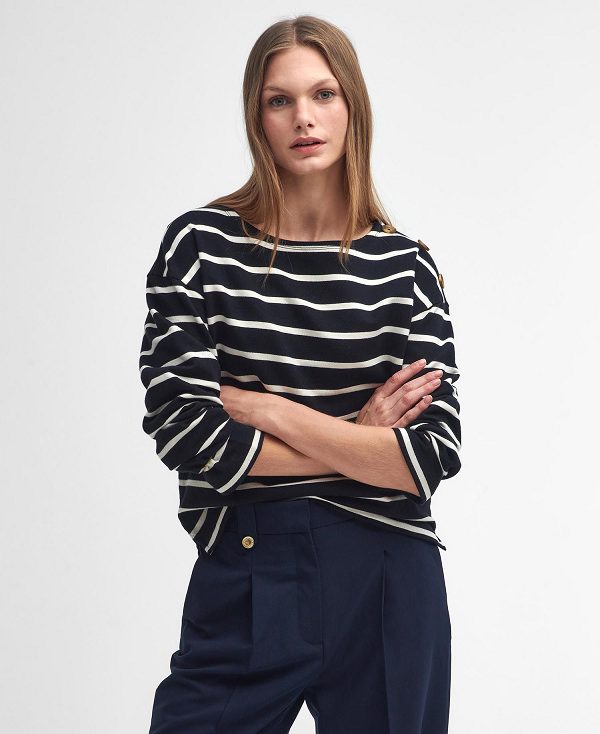 Barbour Caroline Striped Sweatshirt Black Stripe | BABO89814