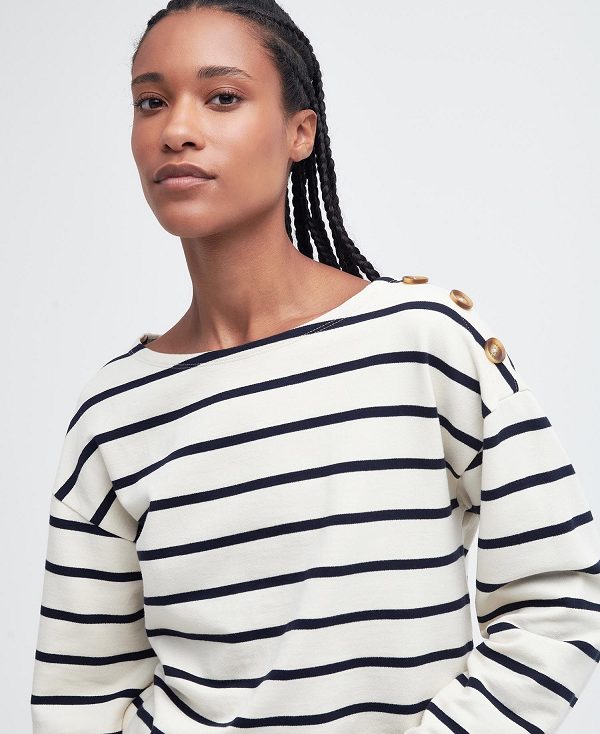 Barbour Caroline Striped Sweatshirt Eggshell Stripe | BABO89798