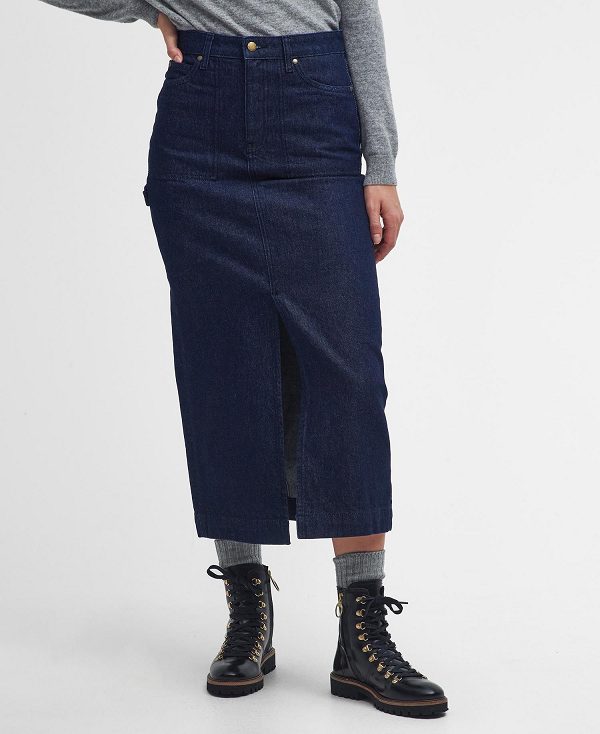 Barbour Cassie Denim Cargo Skirt Dark Indigo Wash | BABO89648