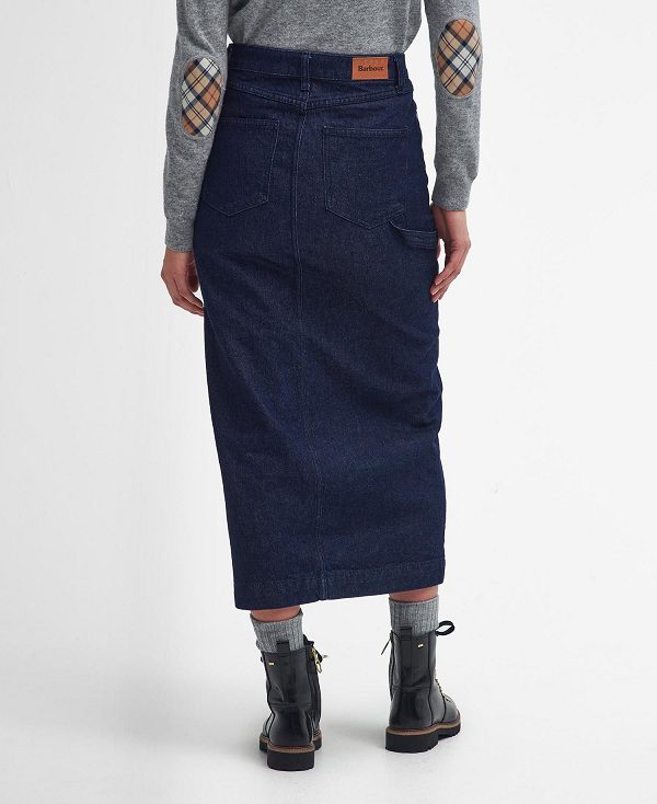 Barbour Cassie Denim Cargo Skirt Dark Indigo Wash | BABO89648