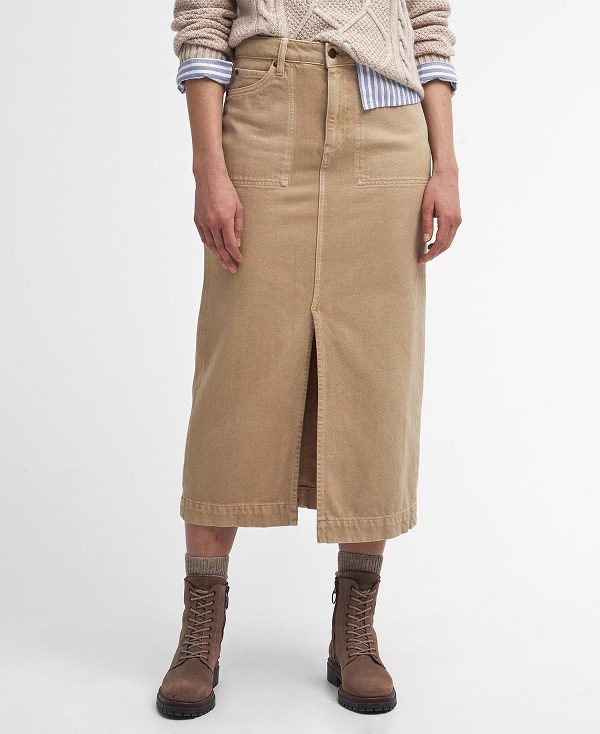 Barbour Cassie Denim Cargo Skirt White Pepper | BABO89646