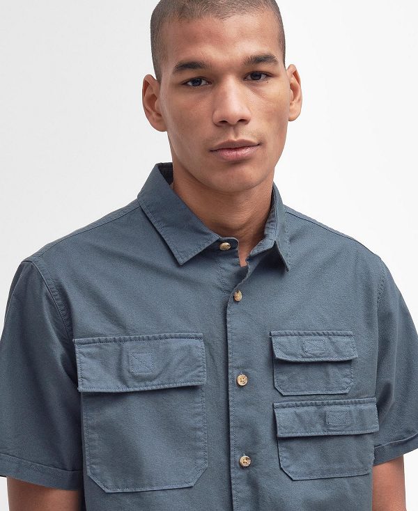 Barbour Catterick Short-sleeved Oxford Shirt Dark Slate | BABO87777