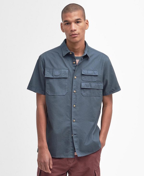 Barbour Catterick Short-sleeved Oxford Shirt Dark Slate | BABO87777