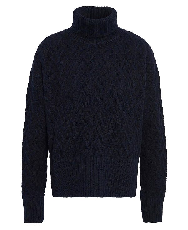 Barbour Clarence Cable-knit Roll-neck Jumper Navy | BABO89721