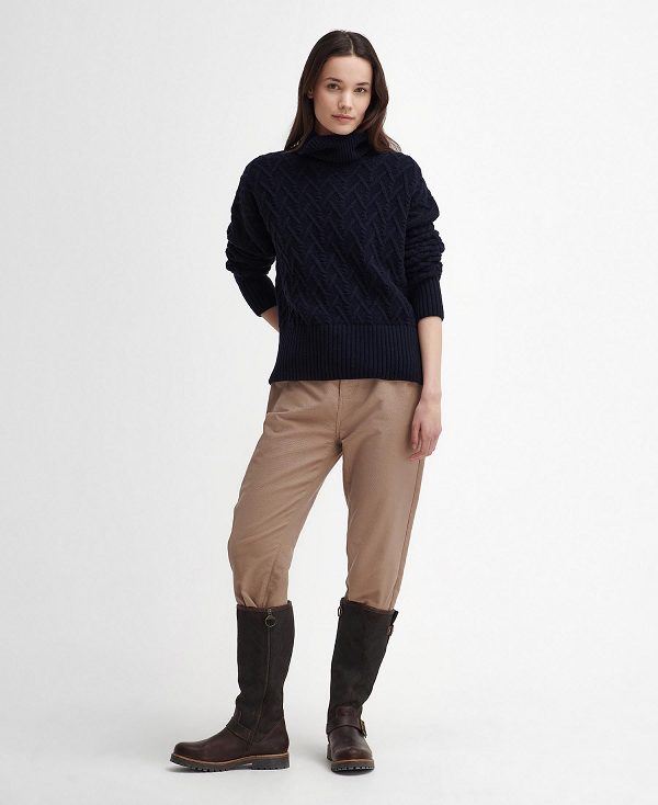 Barbour Clarence Cable-knit Roll-neck Jumper Navy | BABO89721