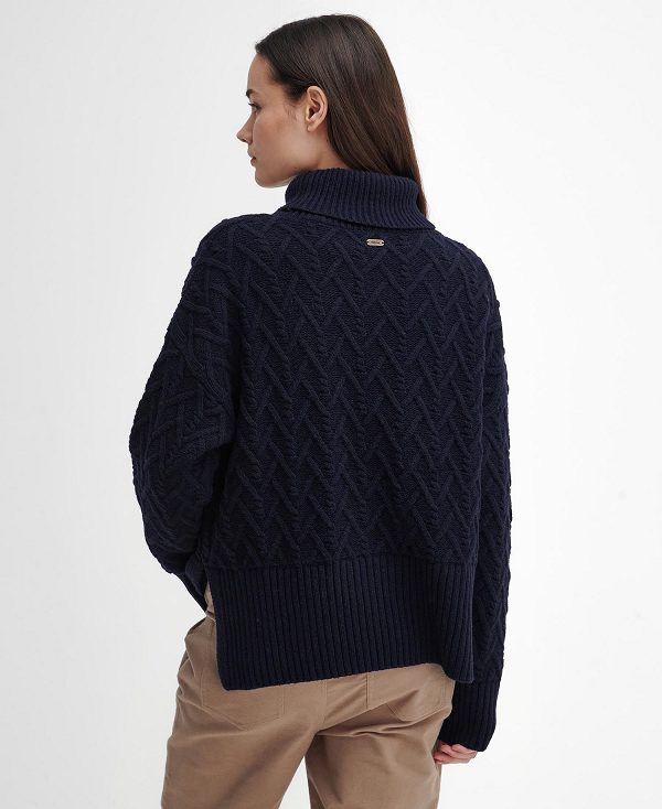 Barbour Clarence Cable-knit Roll-neck Jumper Navy | BABO89721