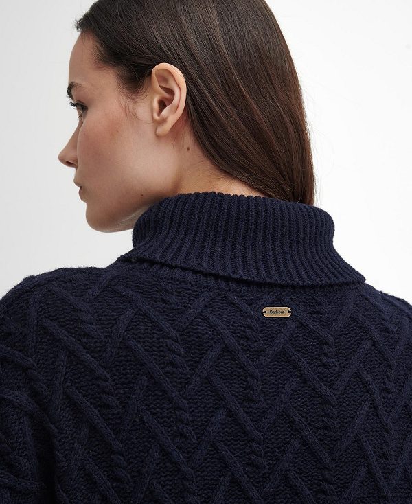 Barbour Clarence Cable-knit Roll-neck Jumper Navy | BABO89721