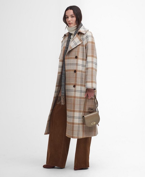 Barbour Claudette Tartan Wool Trench Coat Winter White Tartan/Hessian | BABO89386