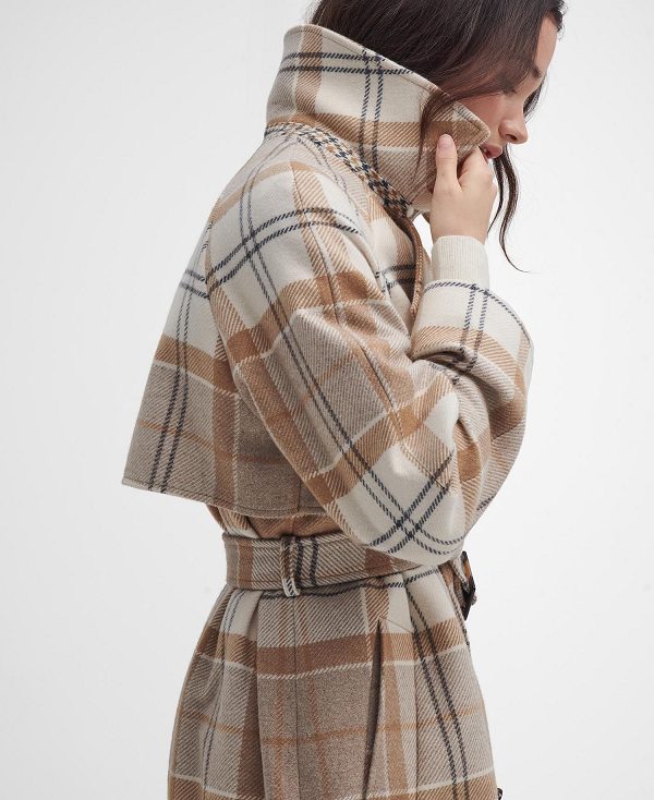 Barbour Claudette Tartan Wool Trench Coat Winter White Tartan/Hessian | BABO89386