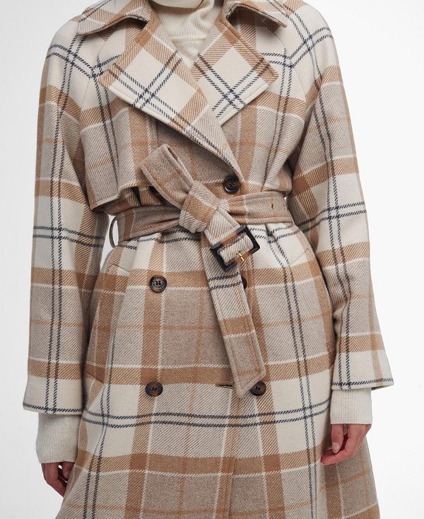 Barbour Claudette Tartan Wool Trench Coat Winter White Tartan/Hessian | BABO89386